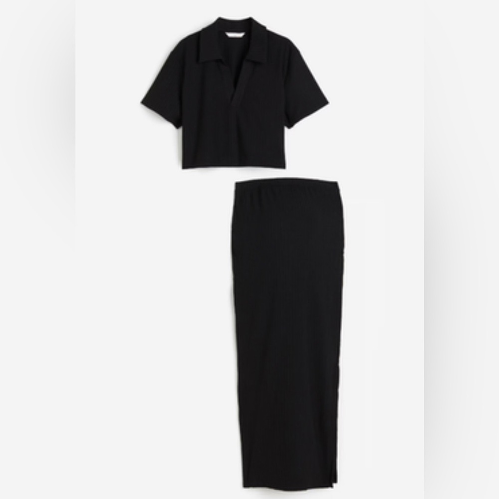 H&M mama maternity black ribbed set 2 piece size large